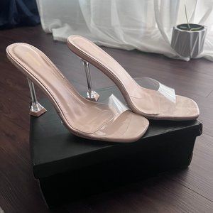 BNWT PrettyLittleThing Nude Mule Heels/Sandals Size 9